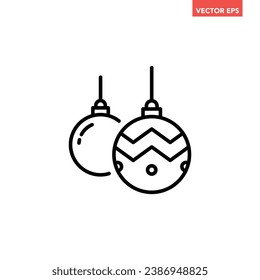 Black round Christmas balls line icon, simple holiday decoration flat design pictogram, infographic vector for app logo web button ui ux interface isolated on white background