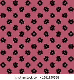 Black round circle with x mark in center on a purple background repeat pattern