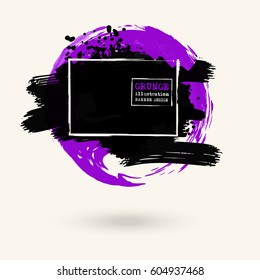 Black round and color ink stroke on white background. Japanese style. Vector illustration of grunge circle stains