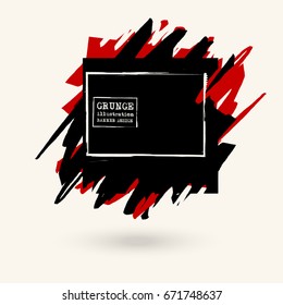 Black round and color ink stroke on white background. Japanese style. Vector illustration of grunge circle stains
