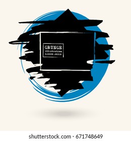 Black round and color ink stroke on white background. Japanese style. Vector illustration of grunge circle stains