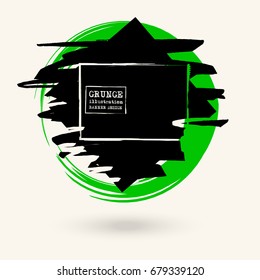 Black round and color ink stroke on white background. Japanese style. Vector illustration of grunge circle stains