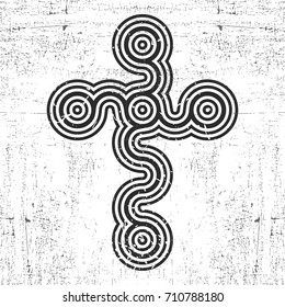 black round cross and grunge shapes isolated on white