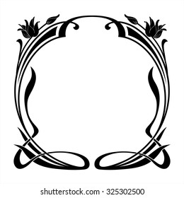 black round decorative floral frame in the art Nouveau style