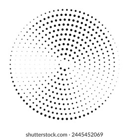 Black round dotted halftone gradient in a pop art comic style.  Circle dots texture isolated on white background. Spotted spray texture. 