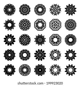 Black round east ornament set. Vector spirographs