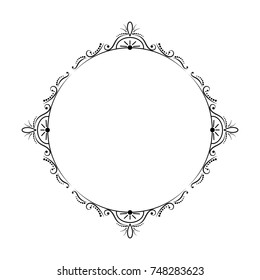 Black round elegant frame with a semicircle of lines with dots and monograms