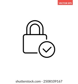 Schwarz rund gefüllt Schloss genehmigt Linie Symbol, einfache sichere Passwort Schutz flach Design Konzept Vektor für App-Anzeigen Web-Banner-Taste ui ux Interface-Elemente einzeln auf weißem Hintergrund