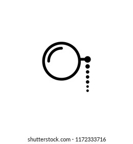 Black round flat lorgnette icon. Isolated eye-glass on white. glasses. Vector intelligence illustration. Retro gentleman pictogram. Black and white