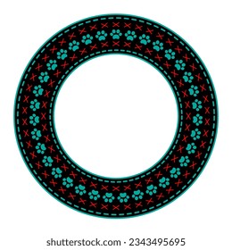 Black round frame with blue animal paws and empty space for text.	
