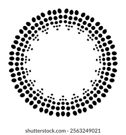Black round frame from dots with abstract Halftone pattern. Luxury logo. Dotted texture border. Circle frame. Template for printing postcards, invitations, for textiles, engraving. Dot emblem