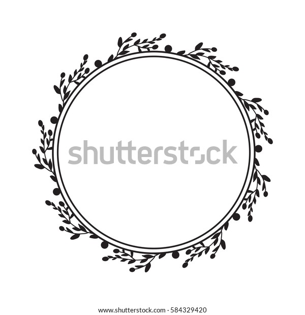 Black round frame with floral elements.\
Greeting card with place for text, gold meny and invitation border.\
Vector illustration.
