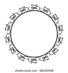 Black round frame. Greeting card with place for text, gold meny and invitation border. Vector illustration.