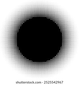 Black round frame with halftone shadow. Stipple effect