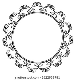 Black round frame with original and beautiful abstract pattern on white background