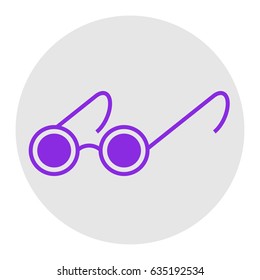 Black round glasses for the blind vector isolated icon on white background. Graphic vector illustration. Vector. Violet flat icon on light gray circle at white background. Isolated.