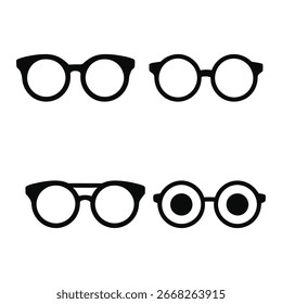 A black round glasses icon vector with a white background set