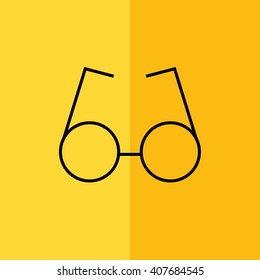 Black round glasses icon vector illustration. Yellow background