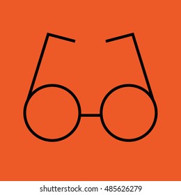 Black round glasses icon vector illustration. Orange background