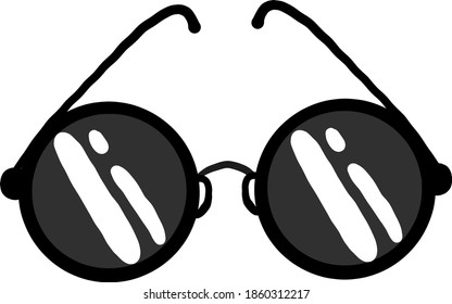 Schwarze runde Brille, Illustration, Vektorgrafik auf weißem Hintergrund.