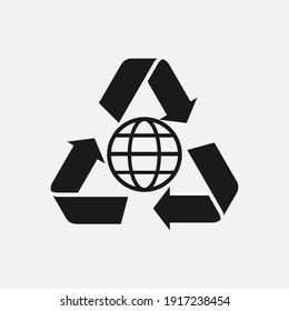 Black round globe with sync arrow path around icon, simple linear global grid worldwide shape icon isolated on white background.Eps 10
