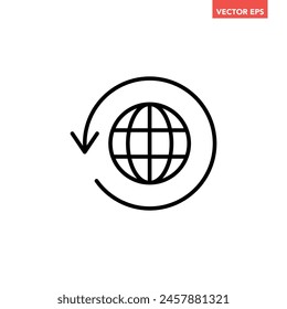 Globo redondo negro con el icono de la línea de la flecha de sincronización, pictograma de Vector de diseño plano simple, Vector de infografía para el logotipo del App etiqueta de Botón de Web Anuncio de interfaz ui ux Elementos aislados sobre fondo blanco