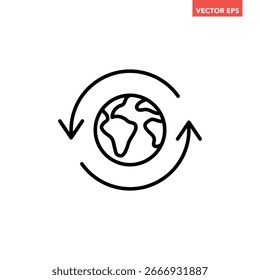 Globo redonda preta com seta de sincronização ícone de linha de caminho, pictograma de vetor de design simples plano, vetor infográfico para aplicativo logotipo etiqueta botão da Web banner elementos de interface de ue ux isolados no fundo branco