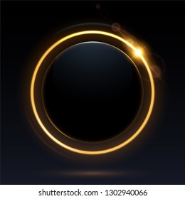 Black round with gold light ring