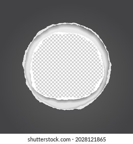 La composición del agujero redondo negro en papel con bordes rotos y sombra suave está sobre fondo blanco. Ilustración del vector