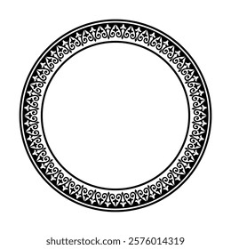 Black round Kazakh national ornament on white background.  Islamic round frame. The classic pattern of the peoples of the Great Steppe. The decoration of the yurt of the Turks, Mongols, Kyrgyz, Kazakh