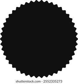 Black round label with spiky edges provides a visual representation of quality, guarantee, and premium status, suitable for various graphic design applications