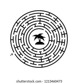 Black round labyrinth with entrance and exit. An interesting and useful game for children. Simple flat vector illustration isolated on white background