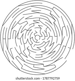 Schwarzes, rundes Labyrinth auf weißem Hintergrund
