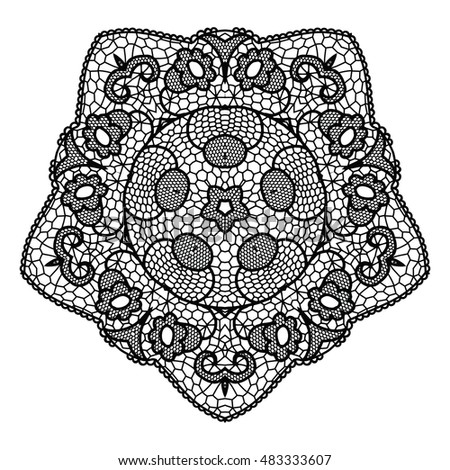 Black round lacy doily. Vector illustration. May be used for decoration or invitations.