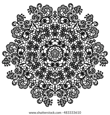 Black round lacy doily. Vector illustration. May be used for decoration or invitations.