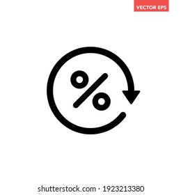 Black round loan percent refresh line icon, simple exchange fees flat design pictogram, infographic vector for app logo web website button ui ux interface elements isolated on white background