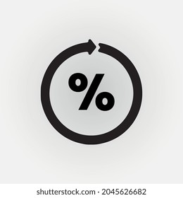 Black round loan percent refresh icon, simple exchange fees flat design vector