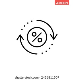 Icono de línea de actualización de porcentaje de préstamo redondo negro, pictograma de diseño plano de comisiones de intercambio simple, vector infográfico para el logotipo de la aplicación web botón ui ux elementos de interfaz aislados sobre fondo blanco