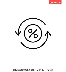 Icono de línea de actualización de porcentaje de préstamo redondo negro, pictograma de diseño plano de Tarifas de intercambio simple, Vector de infografía para el logotipo del App Botón de Sitio web de Web ui ux interfaz Elementos aislados sobre fondo blanco