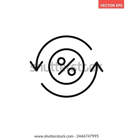 Black round loan percent refresh line icon, simple exchange fees flat design pictogram, infographic vector for app logo web website button ui ux interface elements isolated on white background