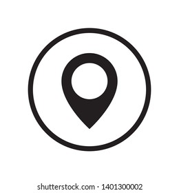 Black round location pin icon, interface concept elements, app ui ux web button logo, modern graphic glyphs flat design vector eps 10 isolated on white background