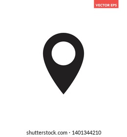 Black round location pin icon, simple location tracking tag flat design interface concept elements for app ui ux web button logo, modern graphic glyphs vector isolated on white background