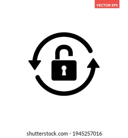 Black round lock reload icon, simple secure key protection flat design vector pictogram, infographic vector for app logo web website button banner ui ux interface elements isolated on white background