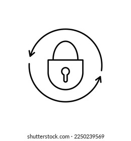 Icono de recarga de bloqueo redondo negro, simple protección de clave segura diseño plano pictograma vectorial, vector infográfico para el logo de la aplicación sitio web botón banner ui ux elementos de interfaz aislados en fondo blanco