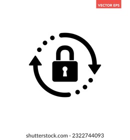 Black round lock reload icon, simple secure key protection flat design vector pictogram, infographic vector for app logo web website button banner ui ux interface elements isolated on white background