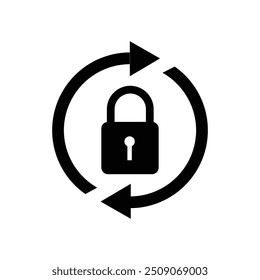 Schwarzes rundes Schloss-Reload-Symbol, einfacher, sicherer Schlüsselschutz, flaches Design, Vektorpiktogramm, Infografik-Vektor für App-Logo, Web-Website, Banner ui ux Schnittstellenelemente einzeln auf weißem Hintergrund