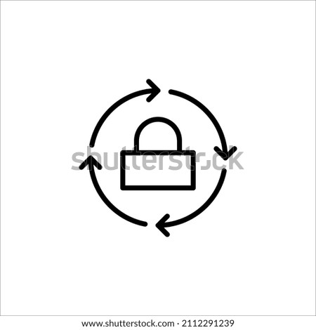 Black round lock reload icon, simple secure key protection flat design vector illustration on white background