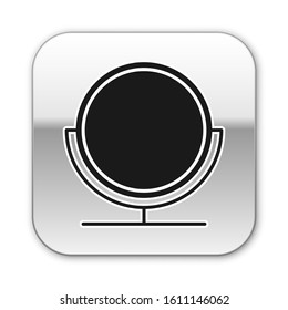 Black Round makeup mirror icon isolated on white background. Silver square button. Vector Illustration
