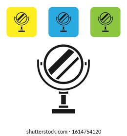 Black Round makeup mirror icon isolated on white background. Set icons colorful square buttons. Vector Illustration
