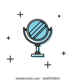 Black Round makeup mirror icon isolated on white background.  Vector Illustration